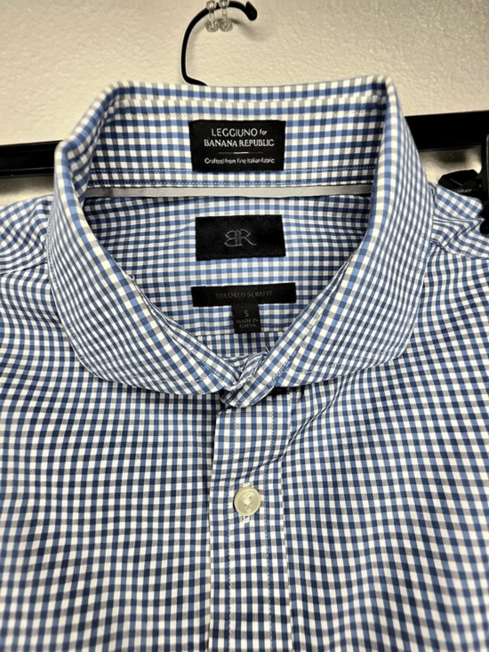 Banana Republic Leggiuno Men's Blue/White Gingham Slim Dress Shirt Size Small - Picture 2 of 14